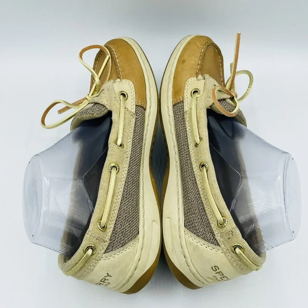 Sperry Top Sider Shoes Womens Size 8 M Tan Boat Shoe Slip On Brown Leather Lace - Picture 11 of 12